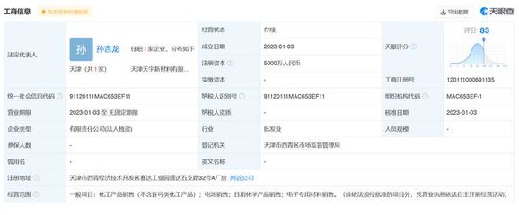 天賜材料在天津成立新公司，注冊資本5000萬布局日用化學(xué)產(chǎn)品銷售